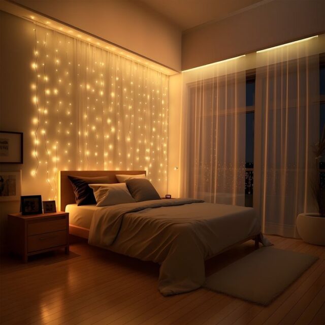 Curtain Lights Behind Bed