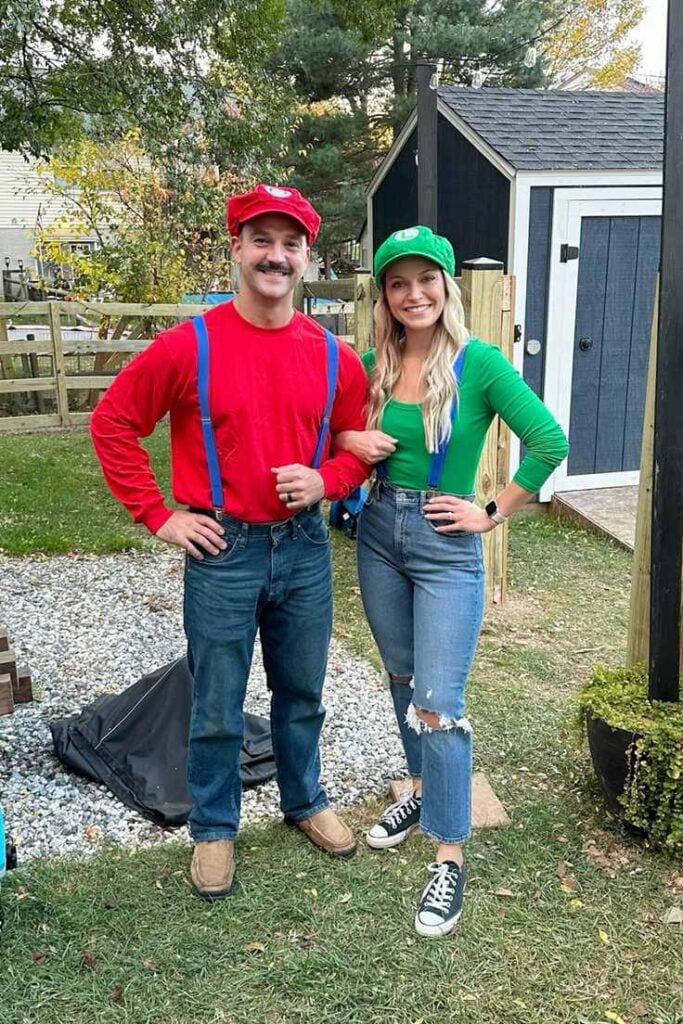 Mario Costume Mustache Gloves Mario & Luigi Costume Hat Set  Halloween &  Cosplay Accessories For Adults (Red & Green Hats, Mustaches, Gloves) Adult  Halloween Duo