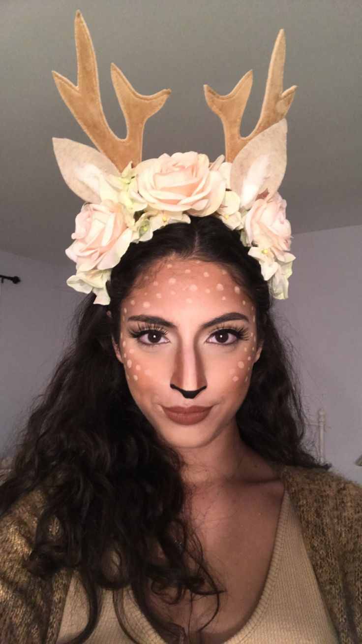 floral-crown-deer-halloween-deer-makeup