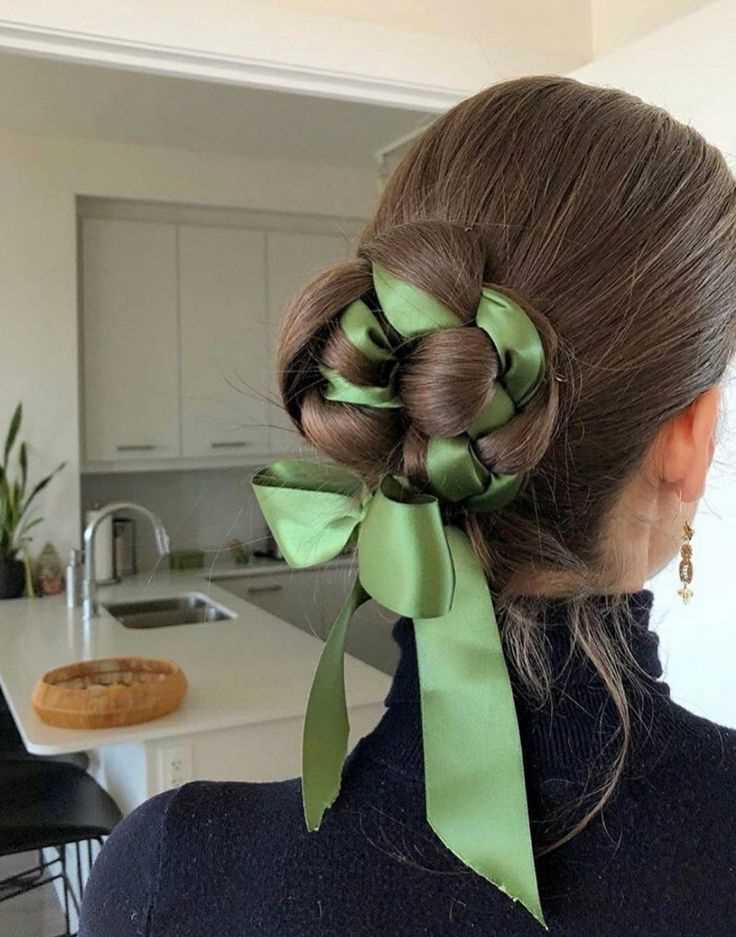  Braided bun with ribbon