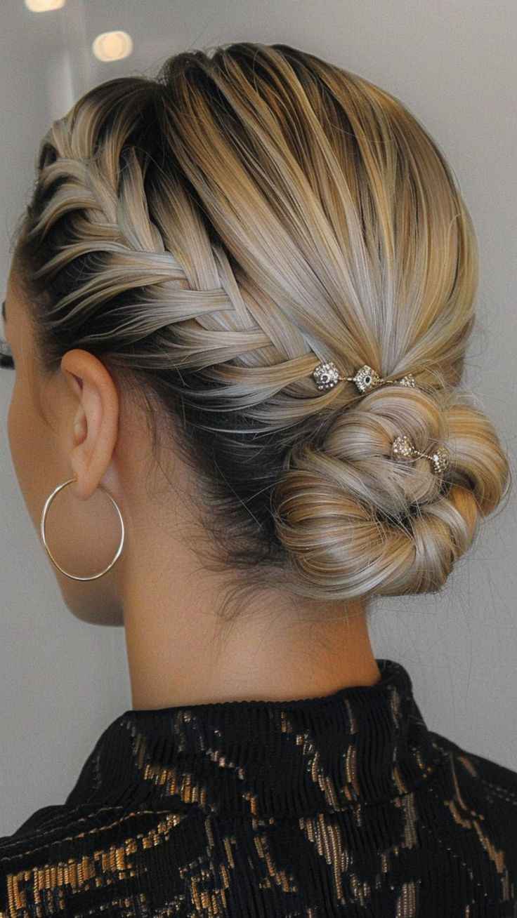 Braided low bun with twist