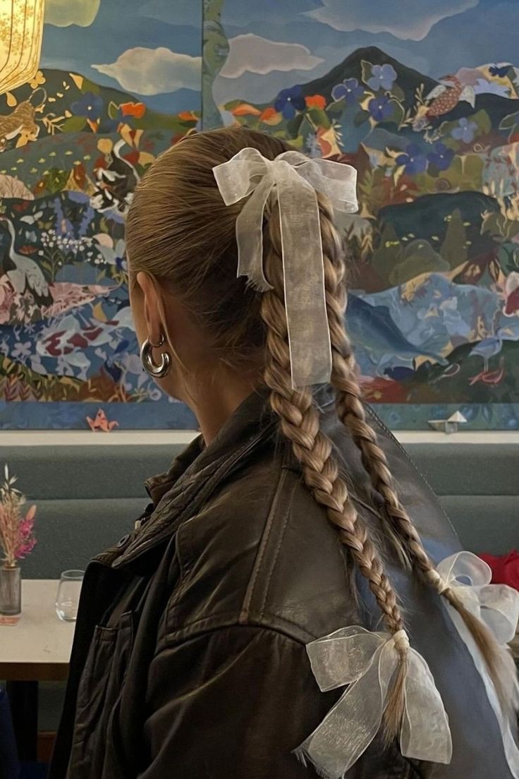 Braided ponytail with ribbon