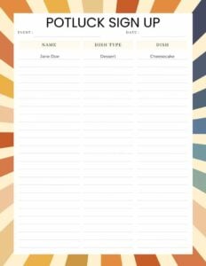 21 THANKSGIVING POTLUCK SIGN UP SHEETS PRINTABLE