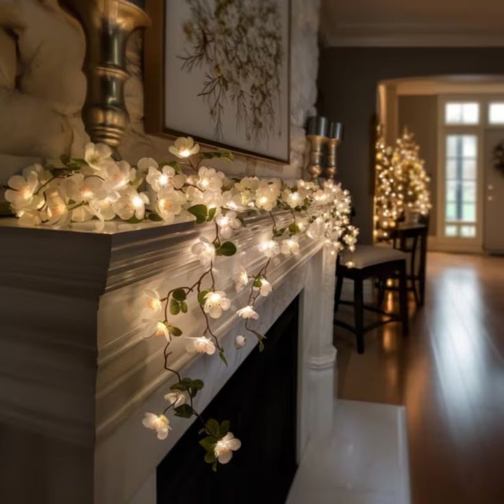 string-lights-spring-mantle-decor-ideas