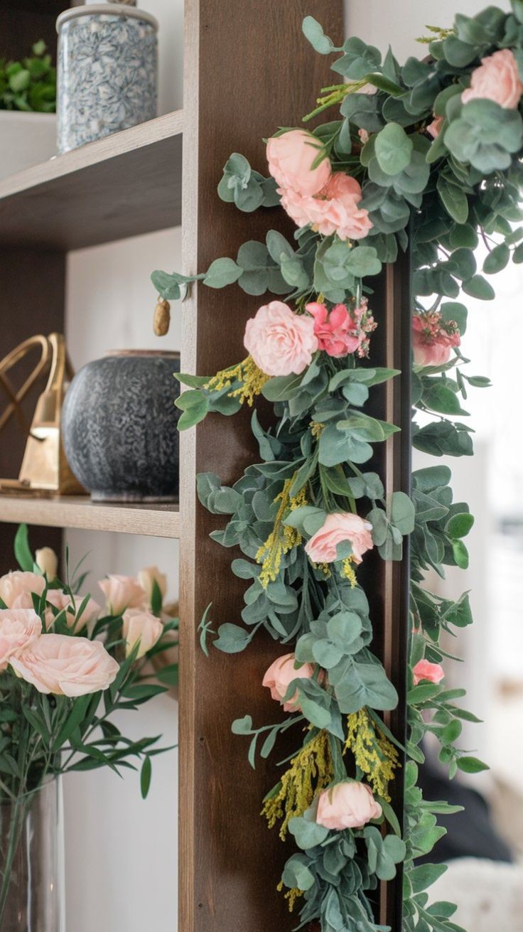 diy-flower-garland-spring-mantle-decor