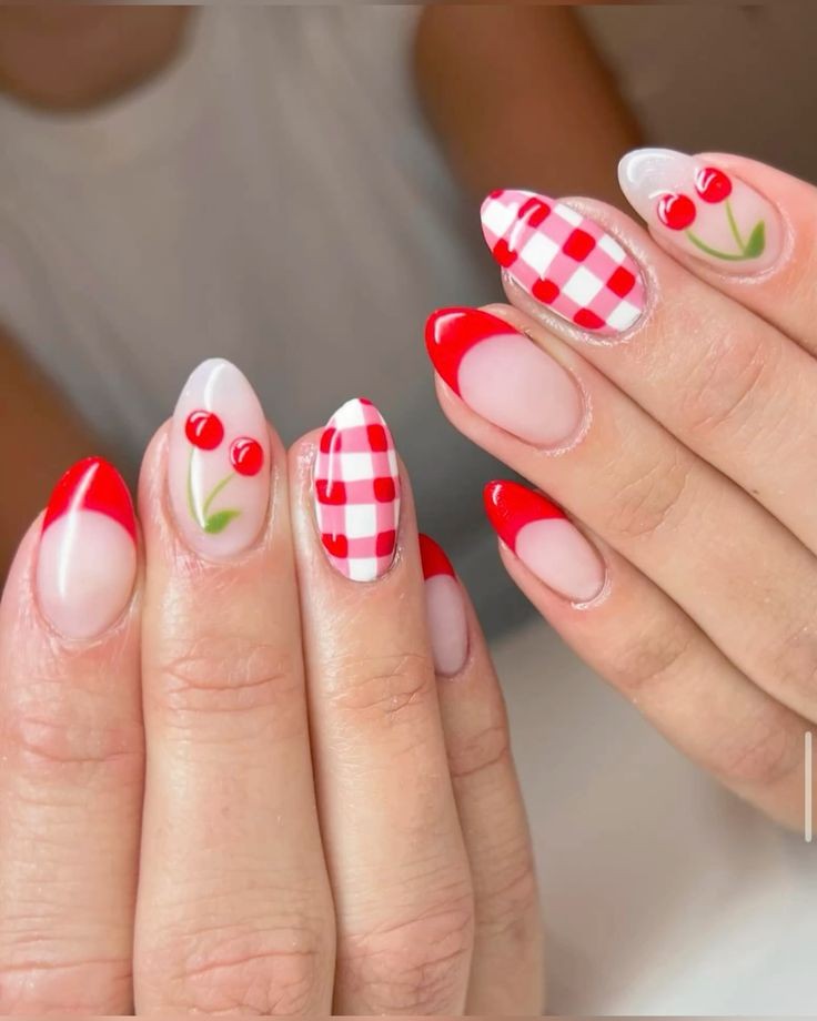 gingham-pattern-spring-nail-art-designs