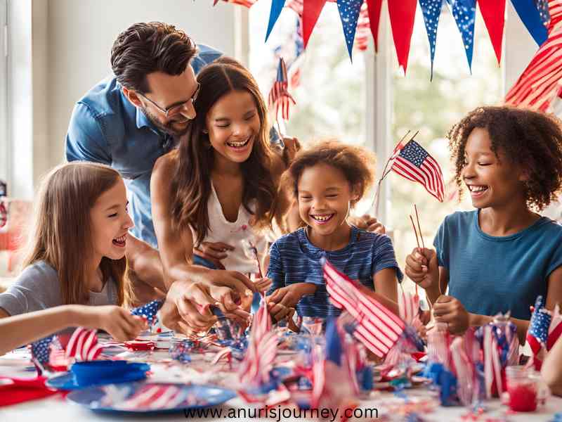 A-happy-family-creating-paper-crafts-for-4th-of-july-as-29-Fun-and-Easy-4th-of-July-Crafts-for-Kids-and-Adults