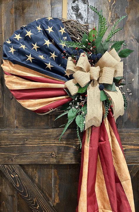 Antique-American-Flag-Wreathas-35-Stunning-4th-of-July-Wreaths-to-Welcome-Guests-in-Style