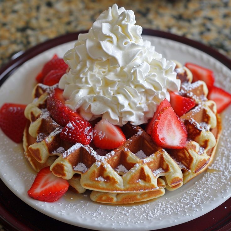 Buttermilk-Waffles-with-Whipped-Cream-and-Fruit