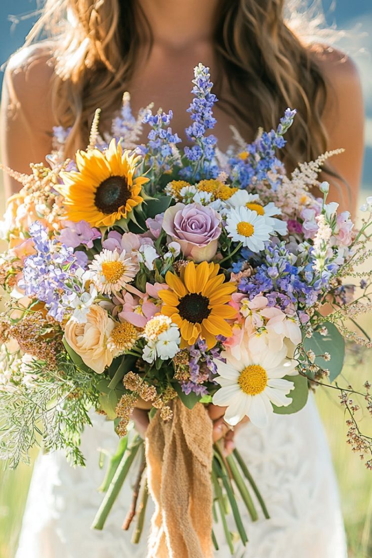 Rustic-Sunflowers-with-Lavender