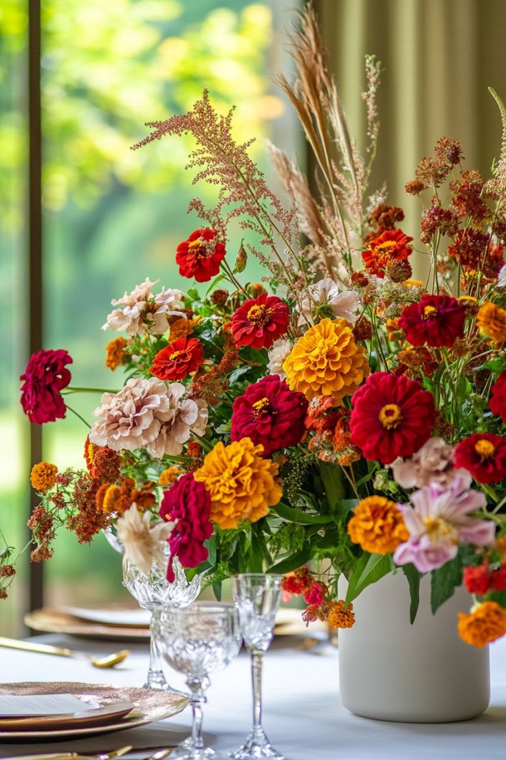 Vibrant-Zinnias-and-Marigolds-as-37-Beautiful-Flower-Arrangements-for-the-Perfect-Mothers-Day-Gift.