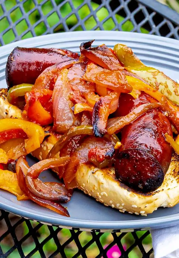 Grilled-Sausage-with-Peppers-and-Onions