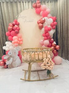 this is a Hanging Cradle for a baby shower decor 
