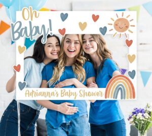 this is a Fabric-Backed Frame for a baby shower decor