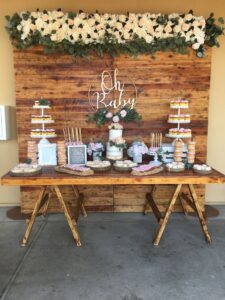 this is a Rustic Barn Door for a baby shower decor