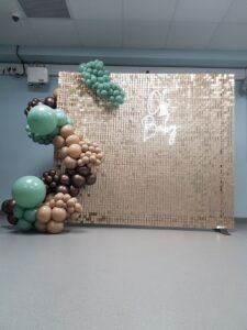 this is a Sequin Wall for a baby shower decor
