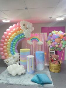 this is a Rainbow Backdrop for a baby shower decor