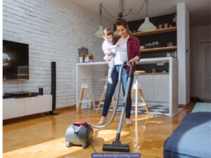 mum-cleaning with vaccum-cleaner