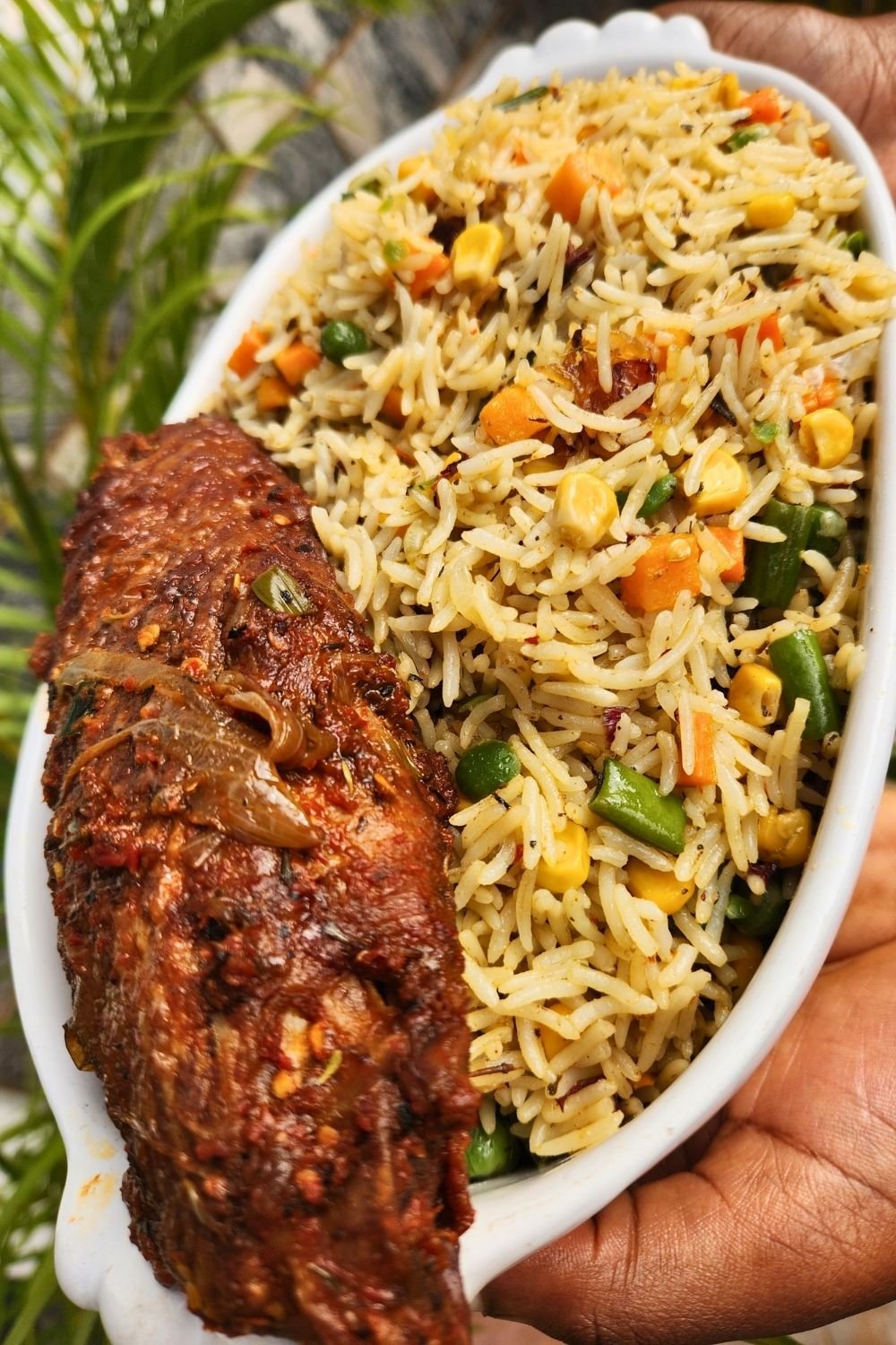 fried-rice-and-peppered-turkey-in-a-plate