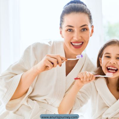 mother-and-toddler-in-front-of-a-mirror-brushing