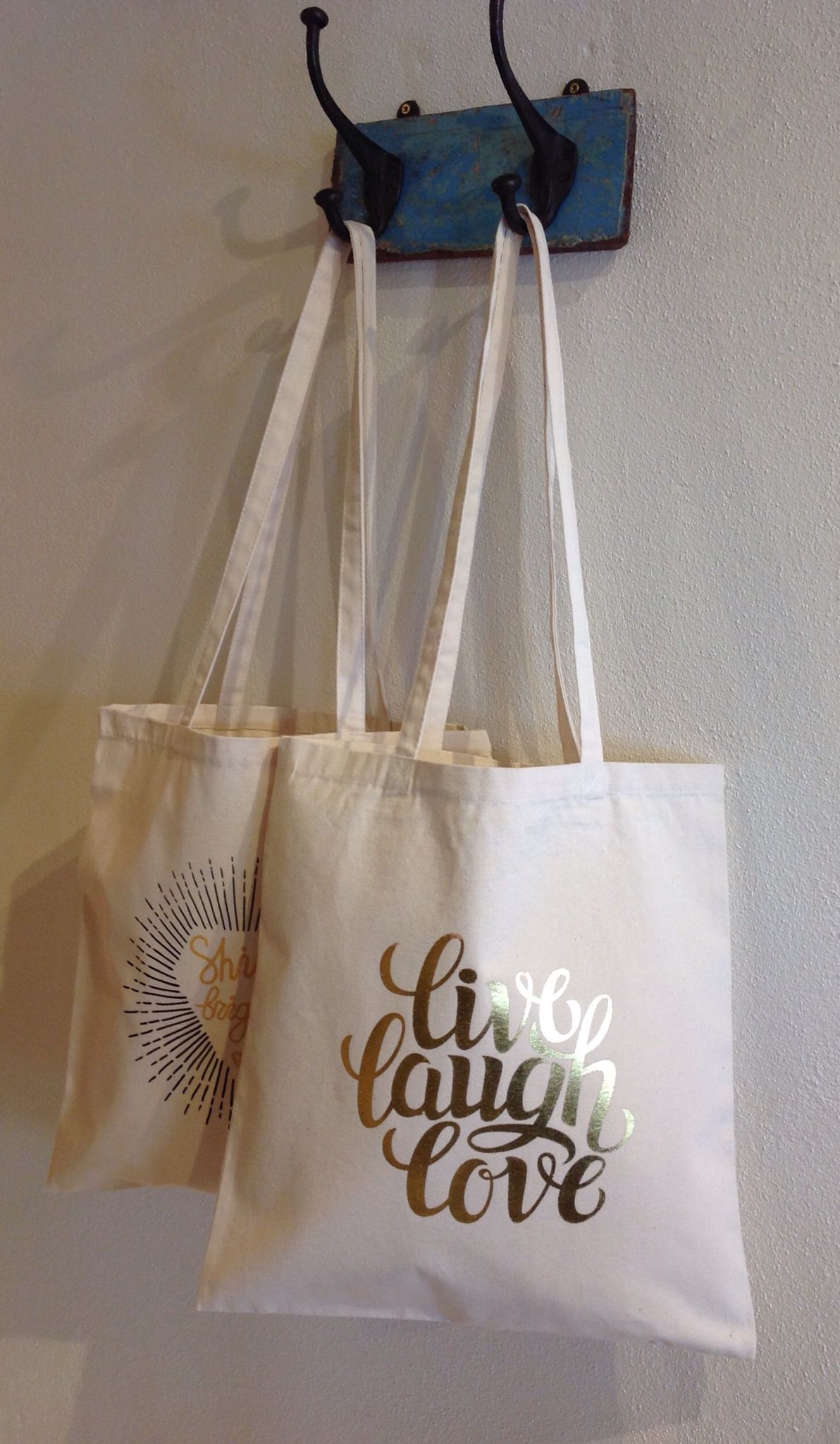 Canvas tote bag with iron-on vinyl design