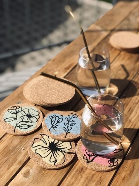 Handmade decorative coasters made with Cricut vinyl