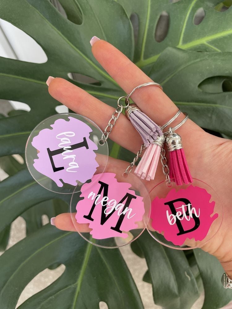 Personalized keychains with Cricut-cut vinyl designs