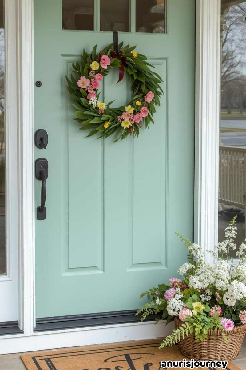 easter wreath in front of door