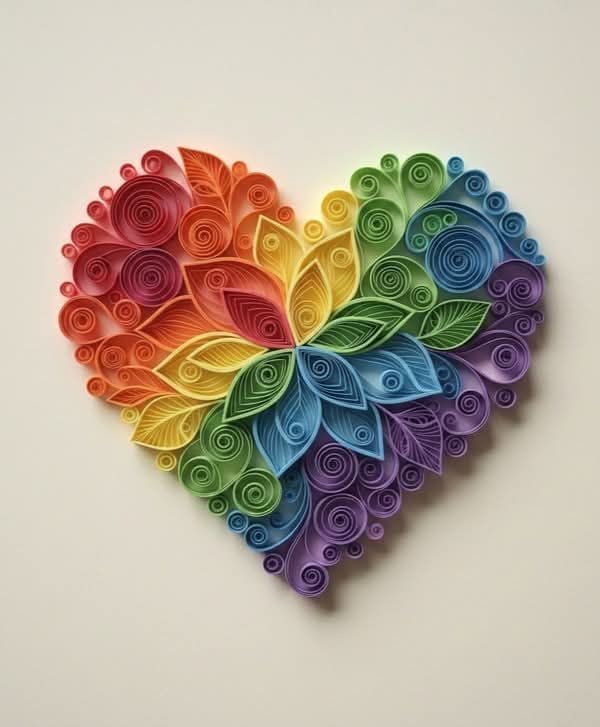 Paper Quilling Rainbow Hearts