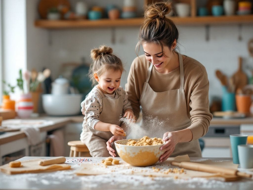 mother and daughter Baking Together 