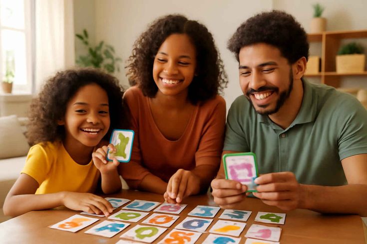 family playing card game together