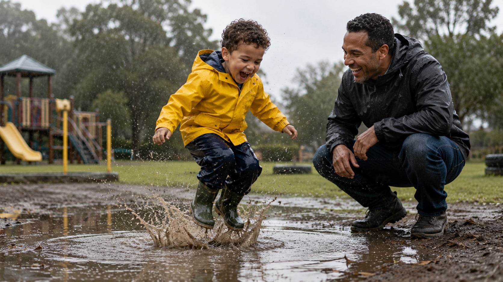 child jumping in a puddle 