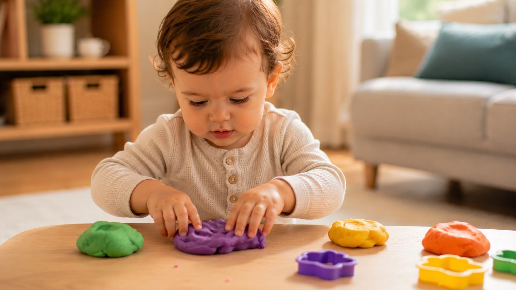 child playing playdough
