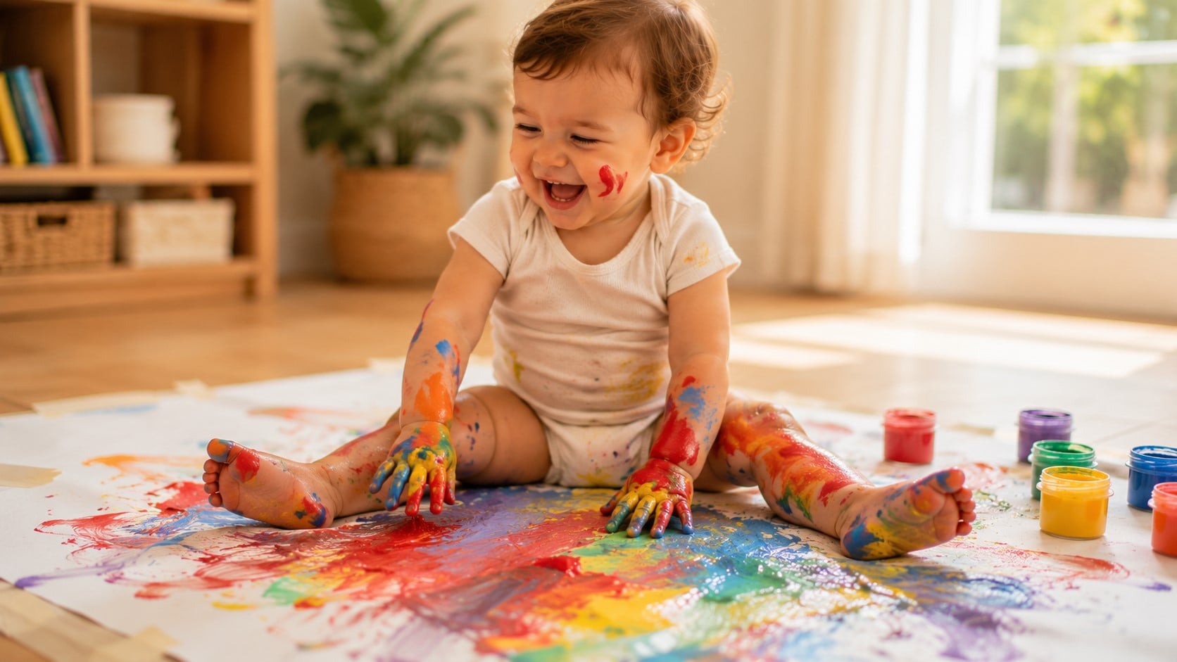child playing with paint
