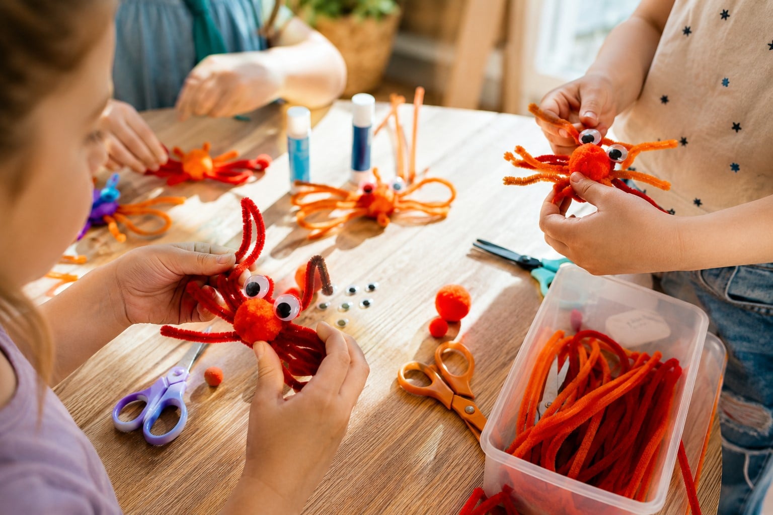 children engaging in crafts