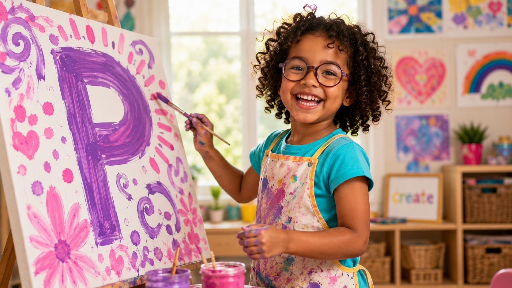 A child painting the letter P
