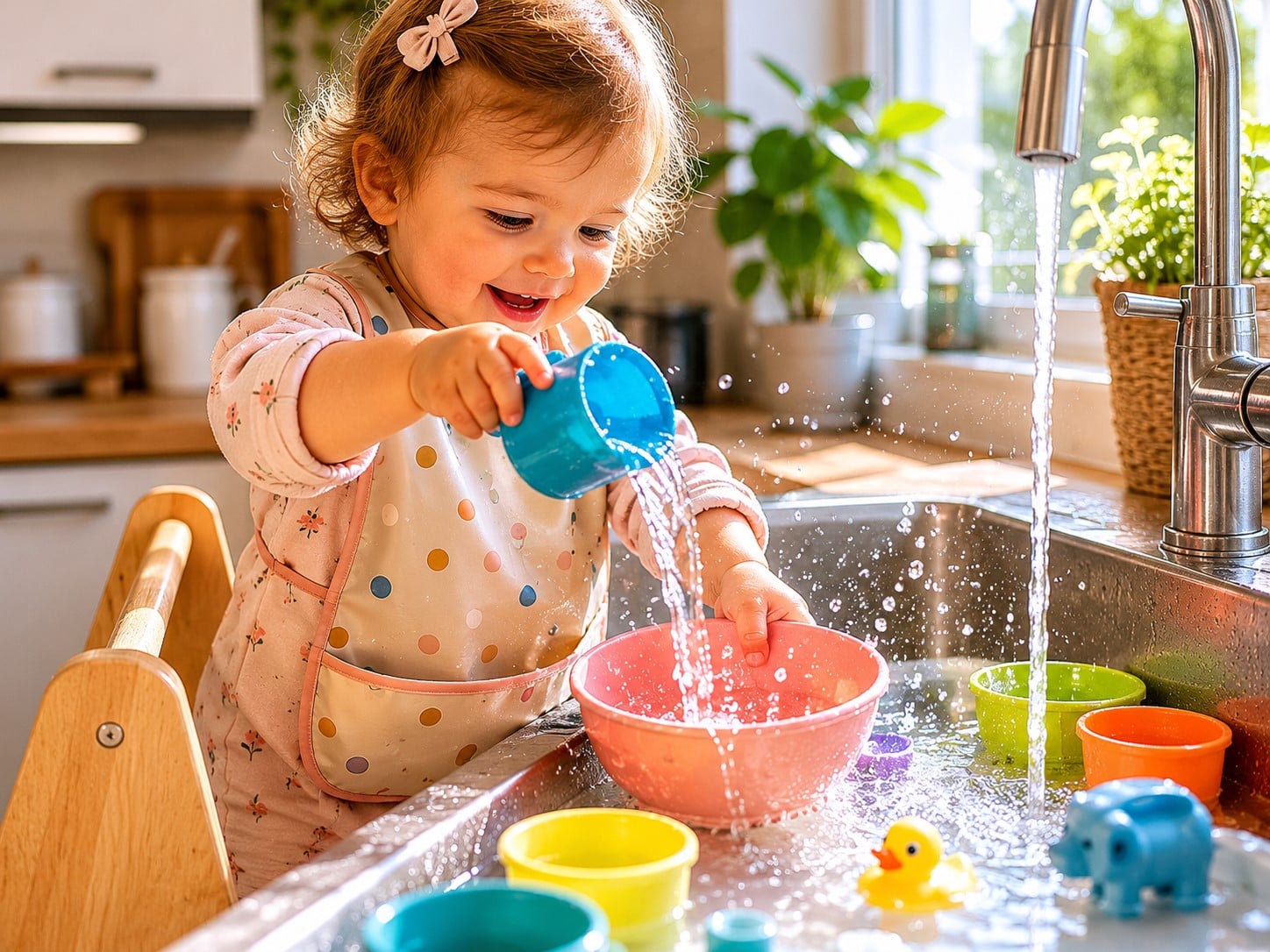 toddler playing with water