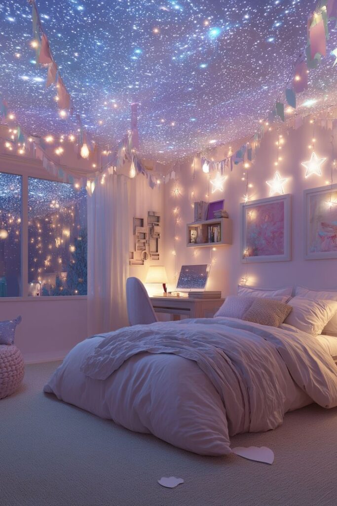 Bedroom string light decor