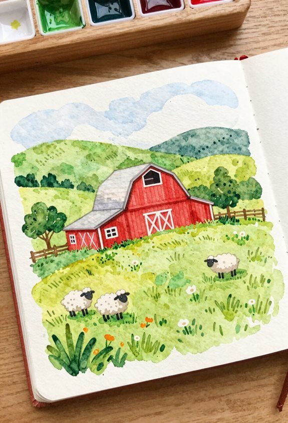 Farm Scene Watercolour