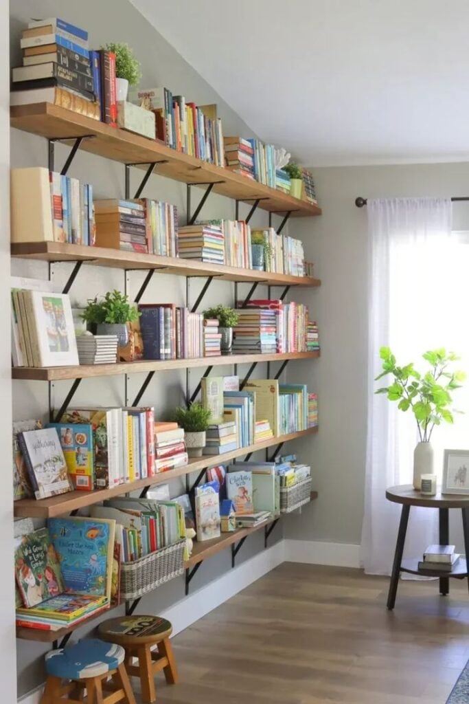 Install Wall-Mounted Bookshelves