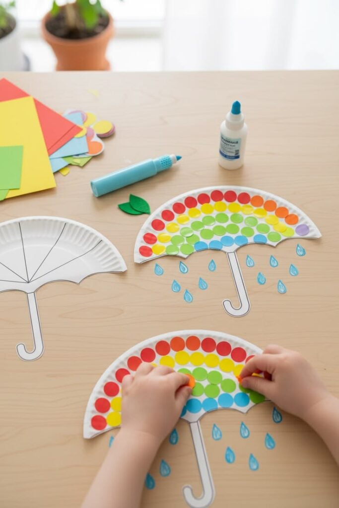 Toddler Crafts Easy_ Rainbow Umbrella Sticker Fill
