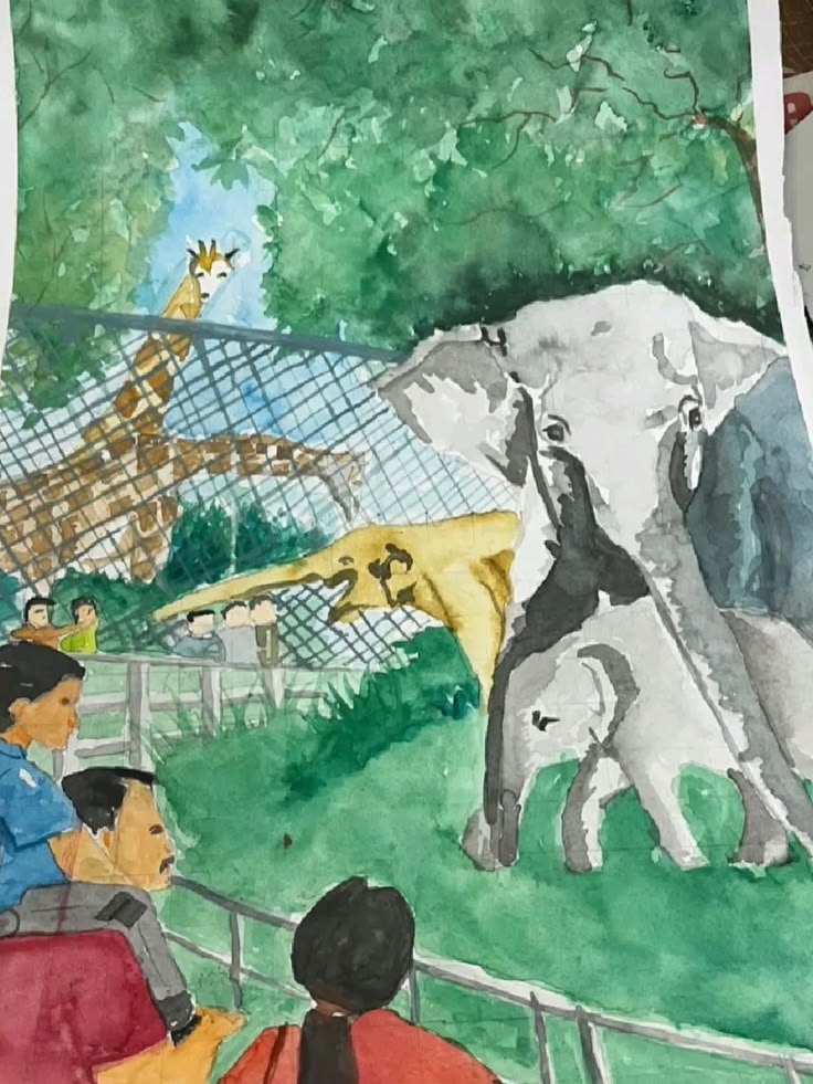 Watercolour Zoo Scene