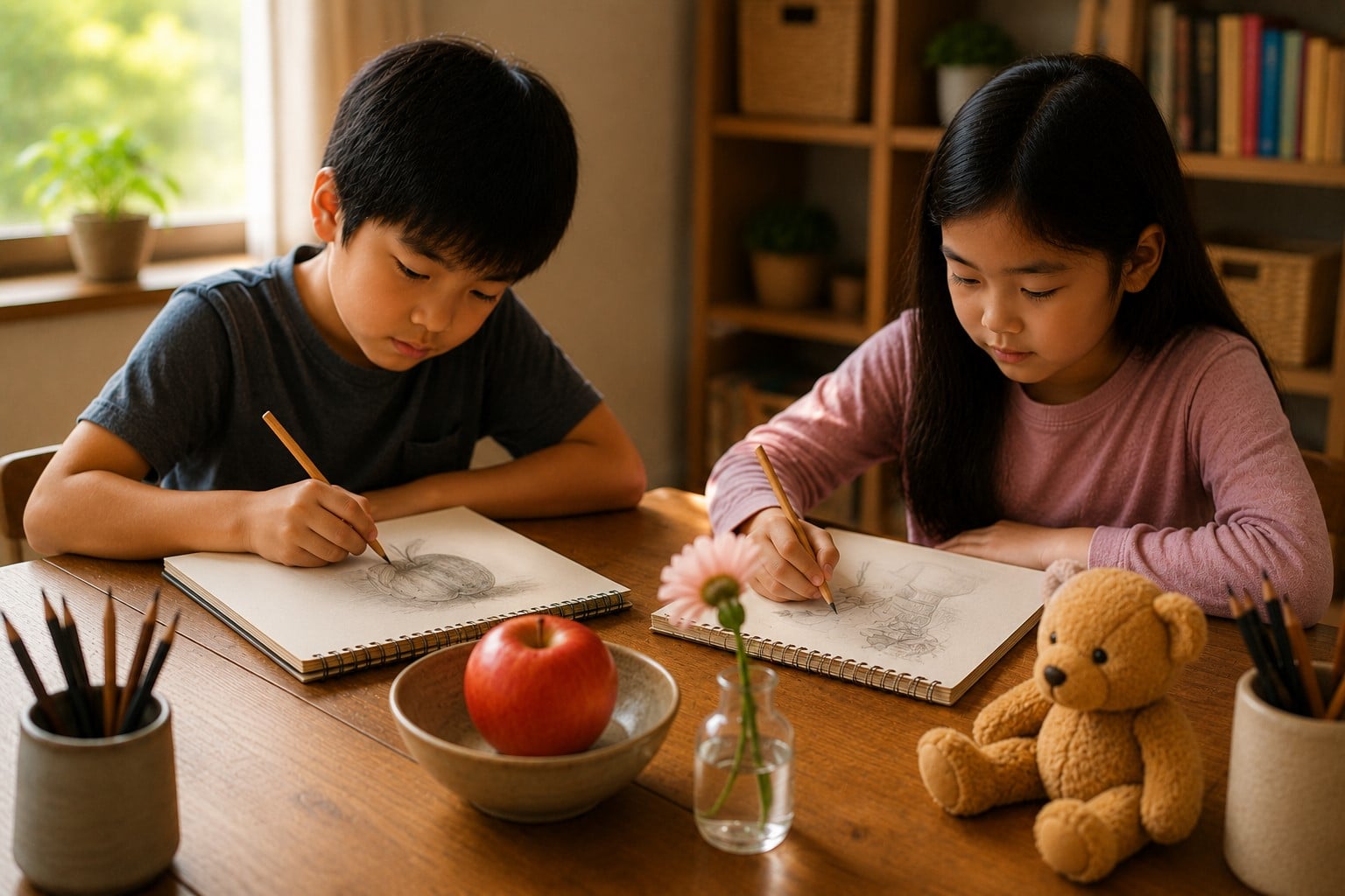 children drawing from observation.