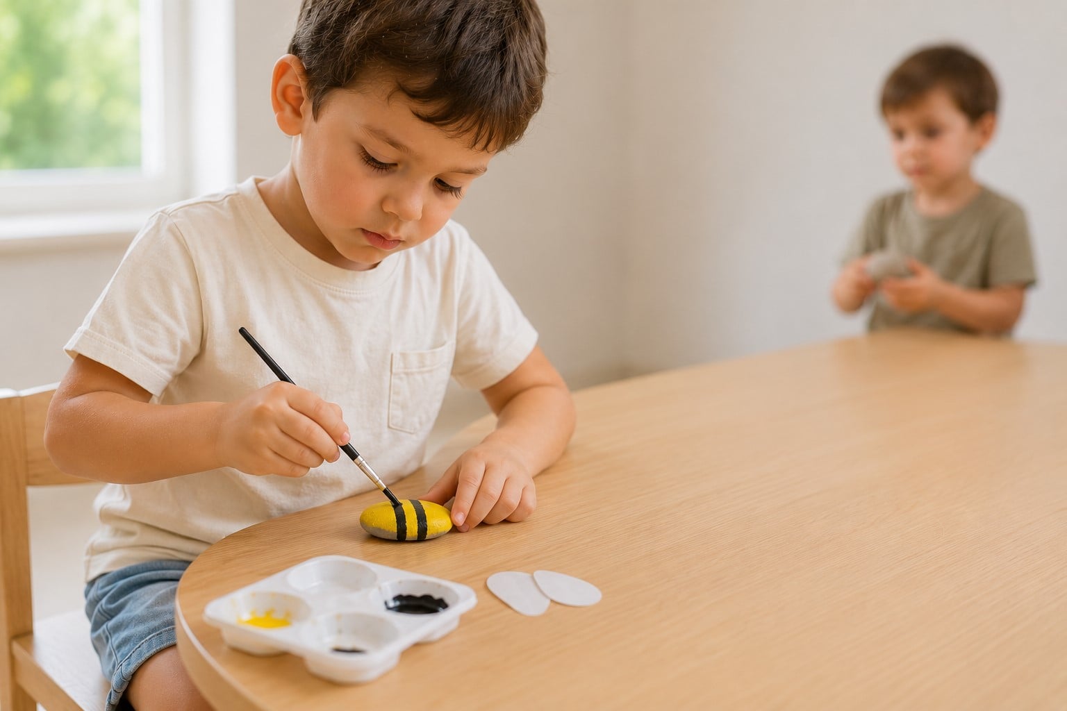 children painting a stone