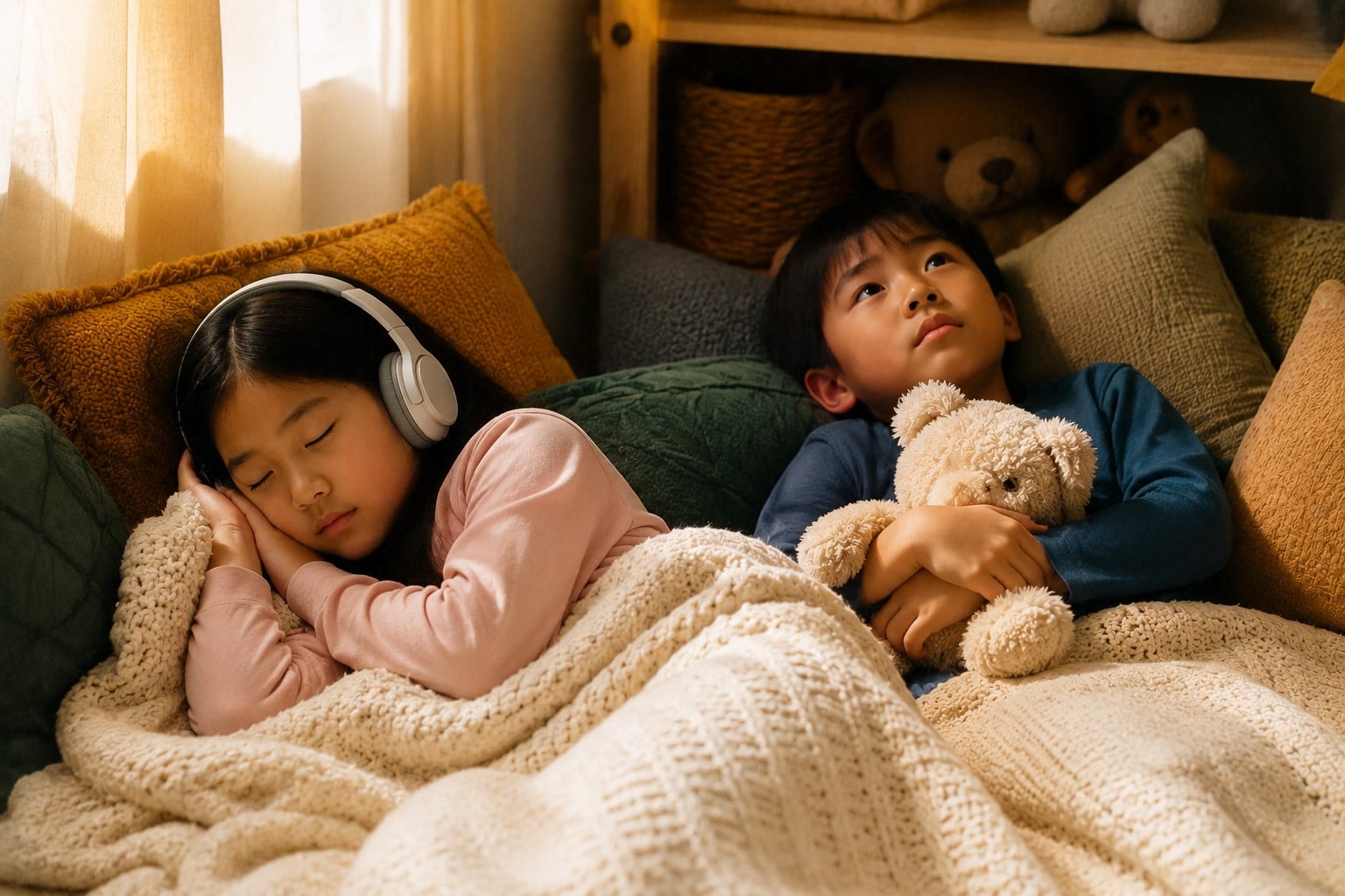 children having quiet time together.