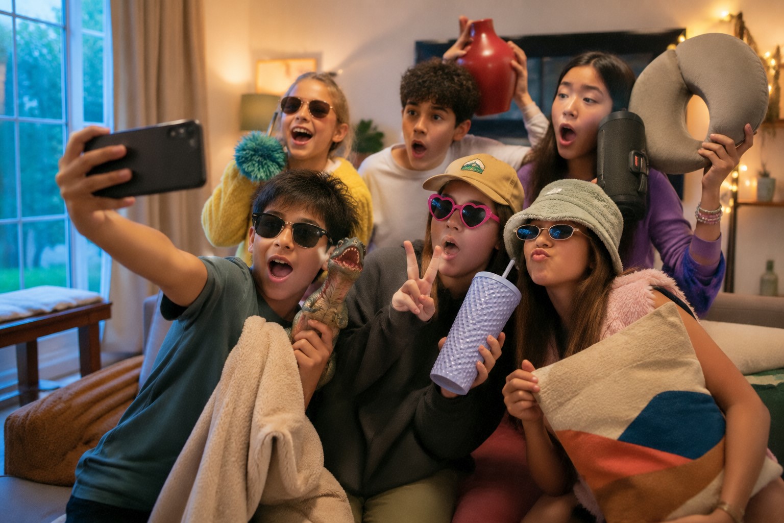 children taking selfie and spending tiime together.