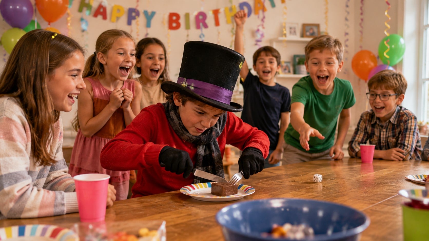 A child cutting cake