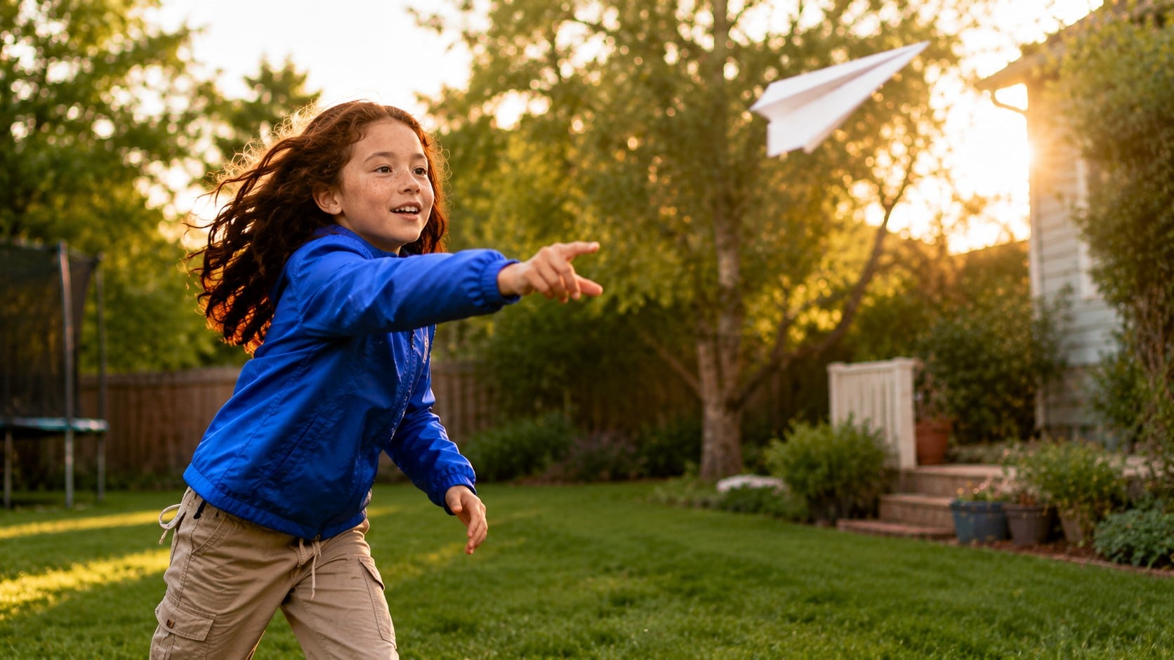 child playing with paper plane