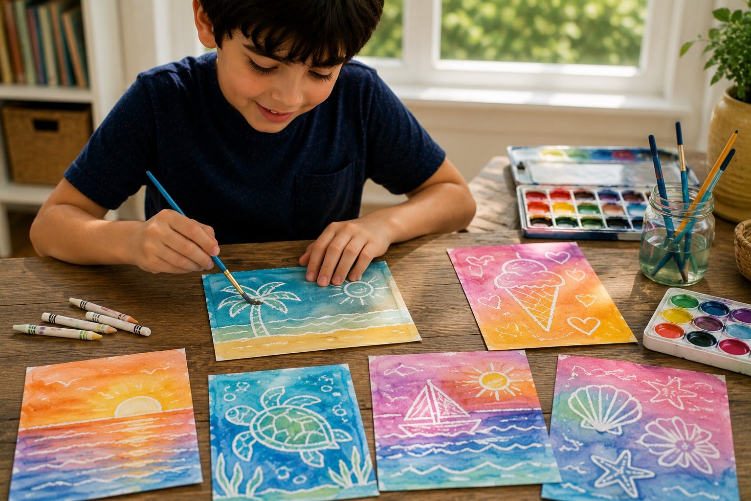 Watercolour Resist Postcards
