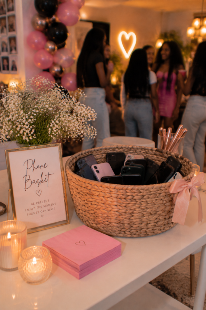 Phone-Basket-Styled-as-Decor-indoor-birthday-party-ideas-for-teens-indoor-birthday-party-ideas-for-teens